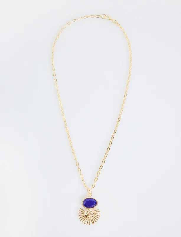 Women Yellow Sun Figure Adjustable Necklace with Colorful Stones