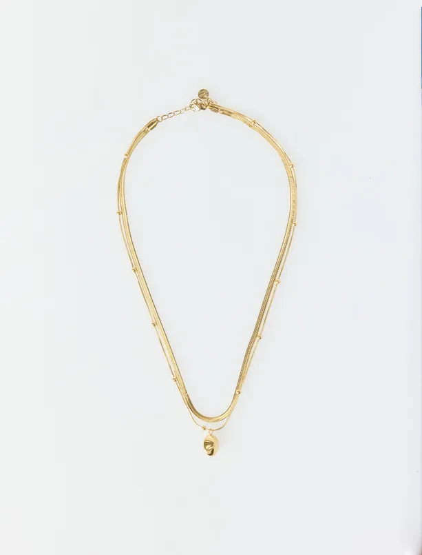 Women Yellow Multi Chain Round Metal Detailed Steel Necklace