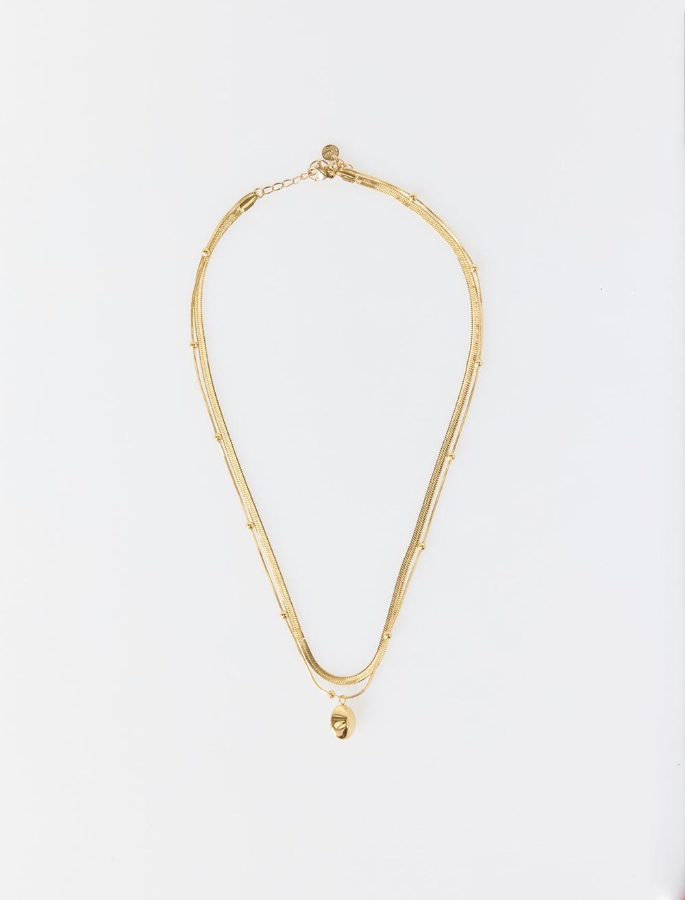 Çok Zincirli Yuvarlak Metal Detaylı Çelik Kolye