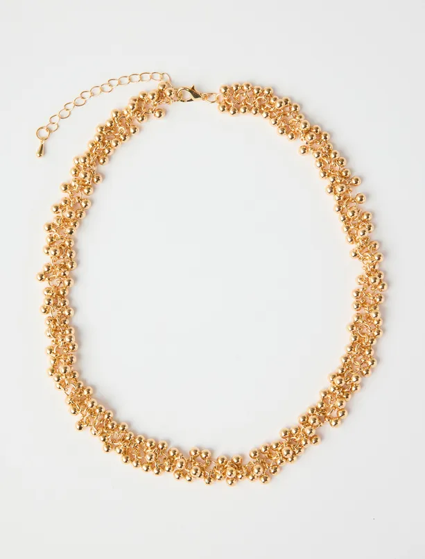 Bayan  Çoklu Metal Top Detaylı Parlak Kolye