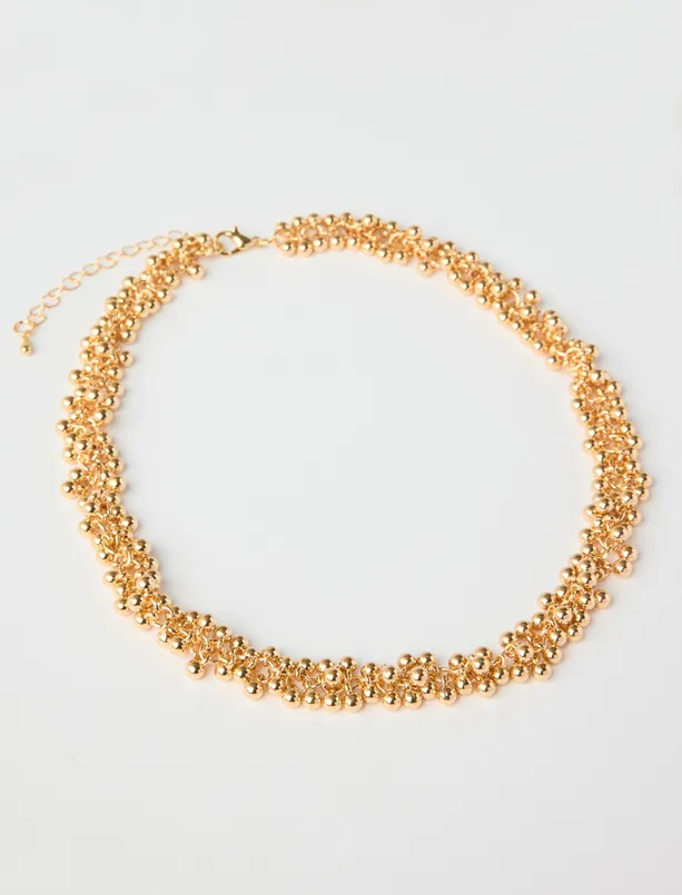 Bayan Sarı Çoklu Metal Top Detaylı Parlak Kolye