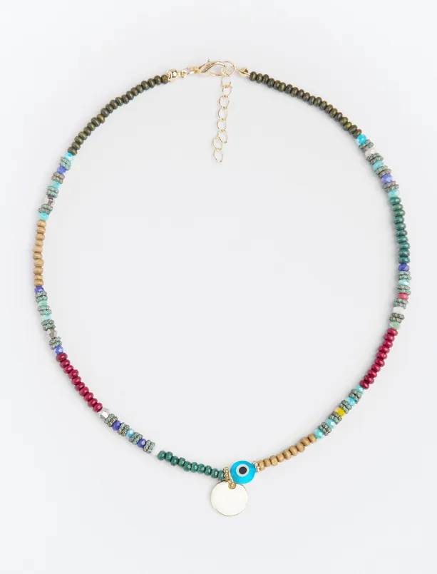 Bayan Kahverengi Nazar Boncuğu Detaylı Ayarlanabilir Boncuk Kolye