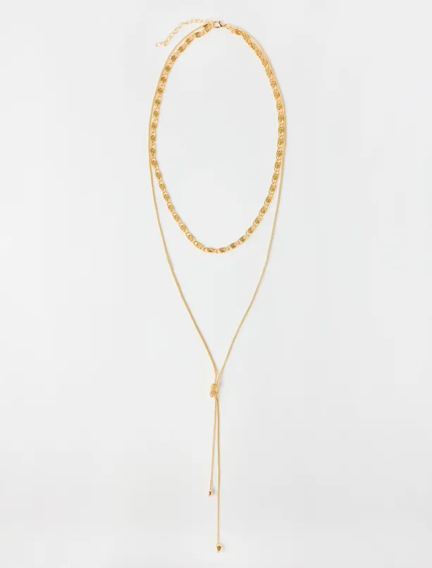 Bayan  Düğüm Figürlü Parlak İkili Kolye