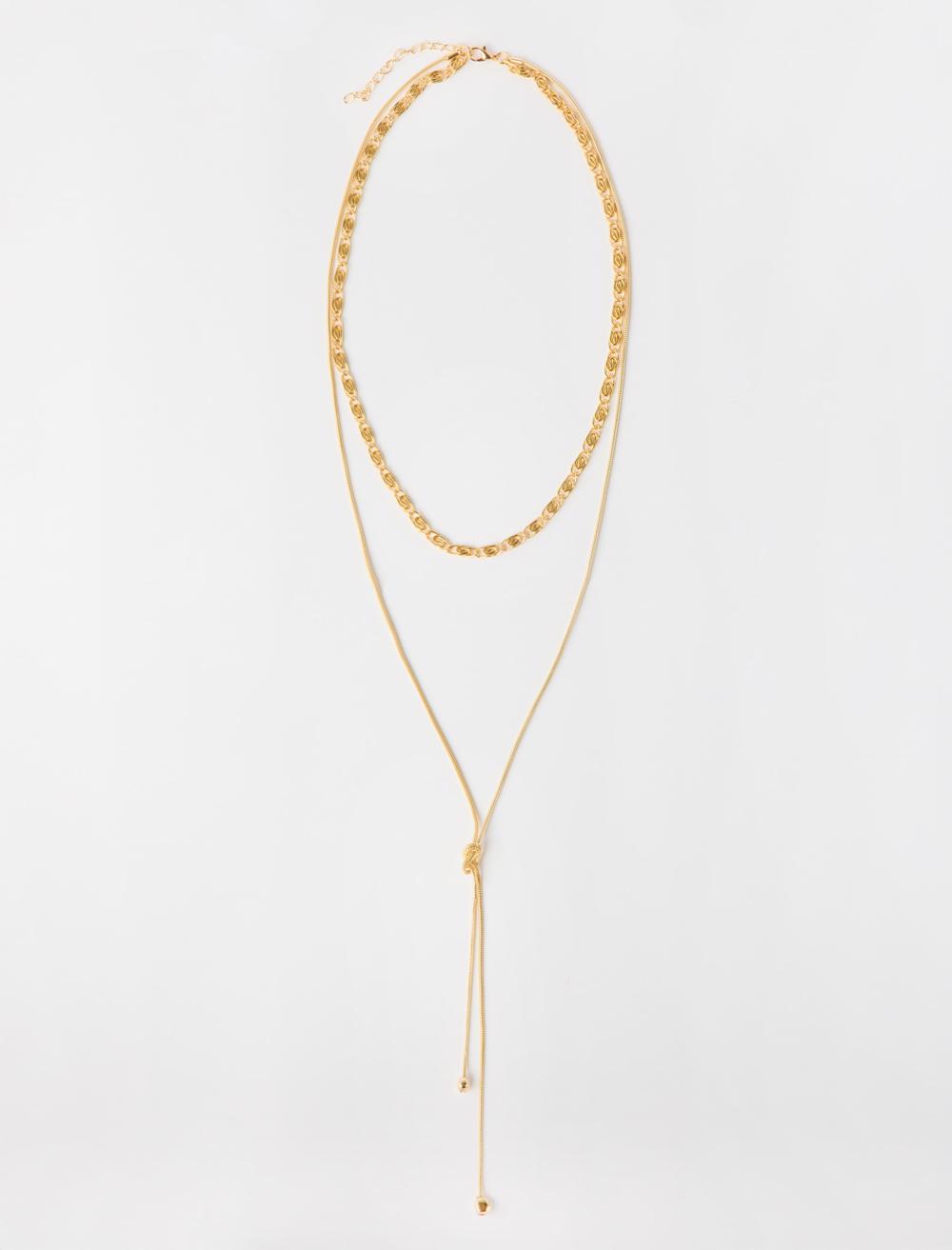 Düğüm Figürlü Parlak İkili Kolye