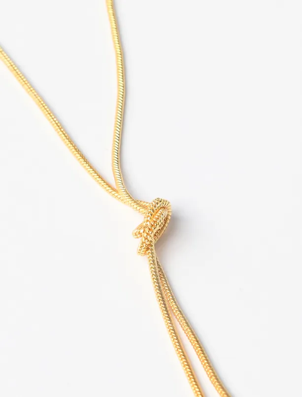 Women Yellow Shiny Double Necklace with Knot Figures