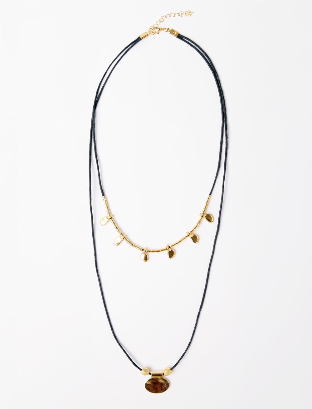 Parlak Metal Detaylı Ayarlanabilir İkili Kolye