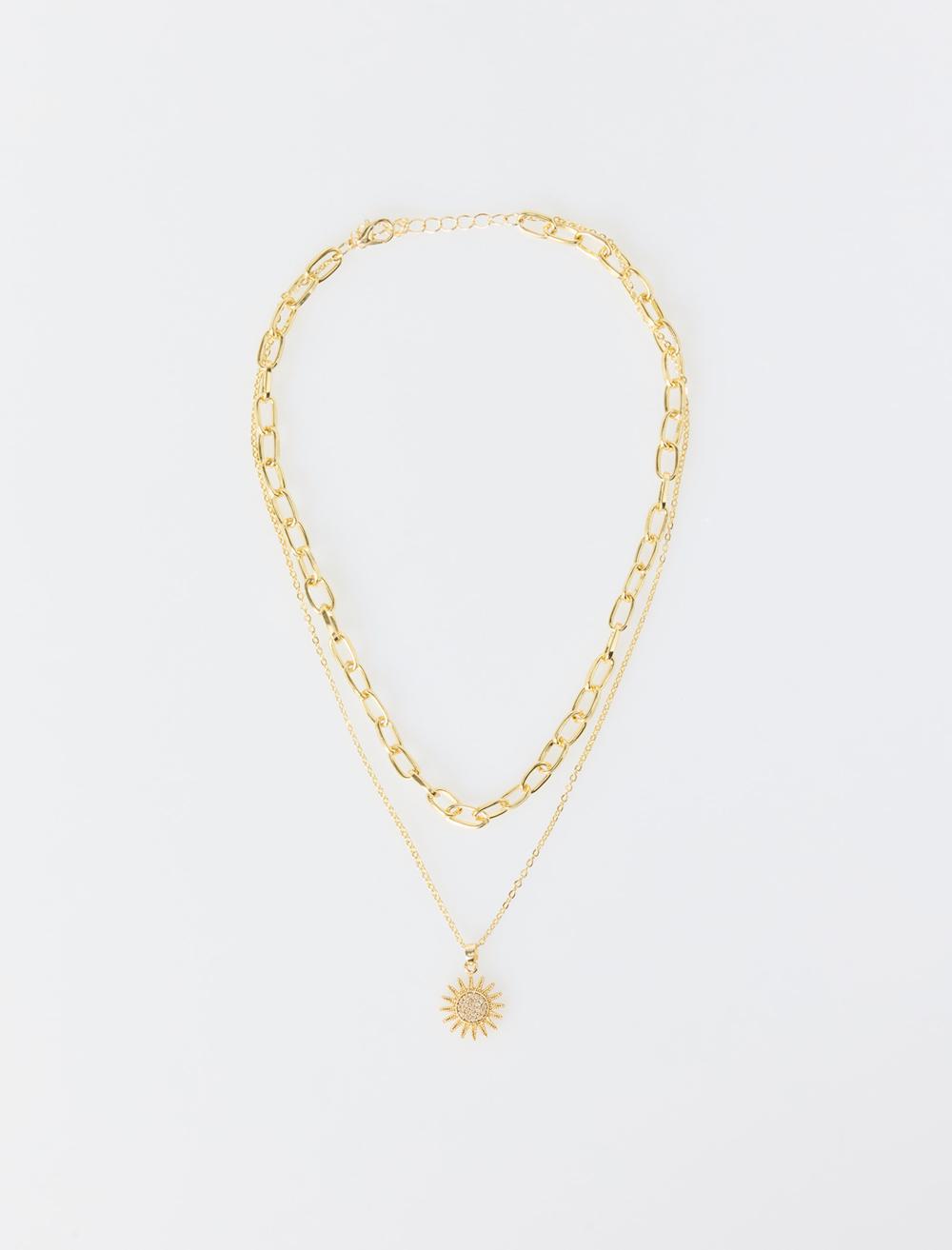 Güneş Figürlü Parlak İkili Ayarlanabilir Kolye