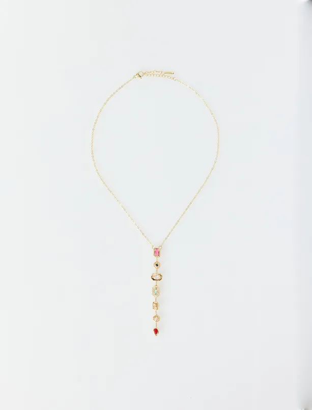 Bayan  Geometrik Taş Figürlü Ayarlanabilir Çelik Kolye