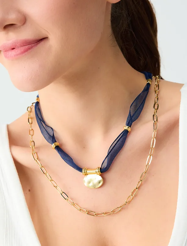 Bayan  Oval Metal Figürlü İkili Ayarlanabilir Kolye