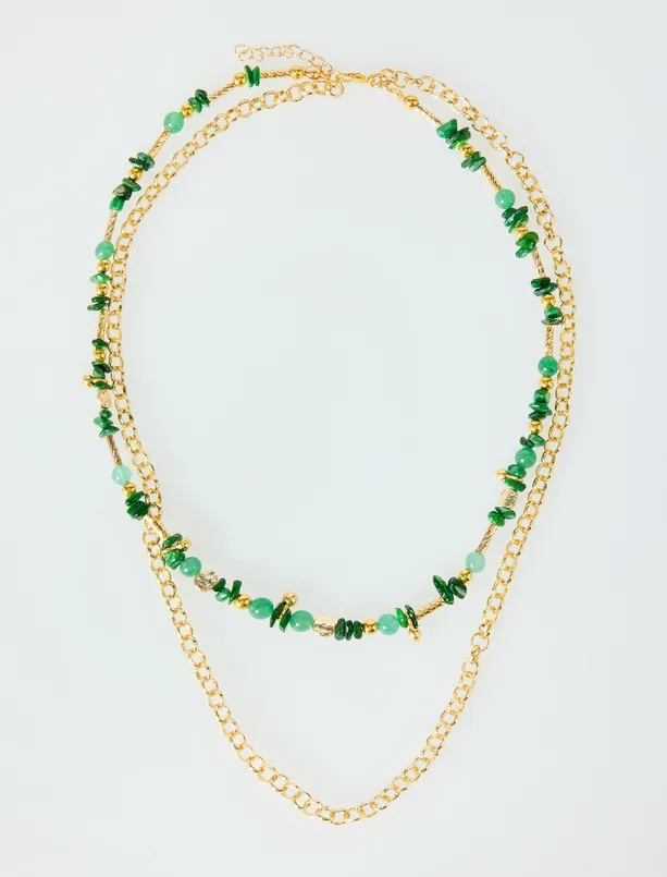 Bayan  Renkli Boncuk Figürlü İkili Ayarlanabilir Kolye