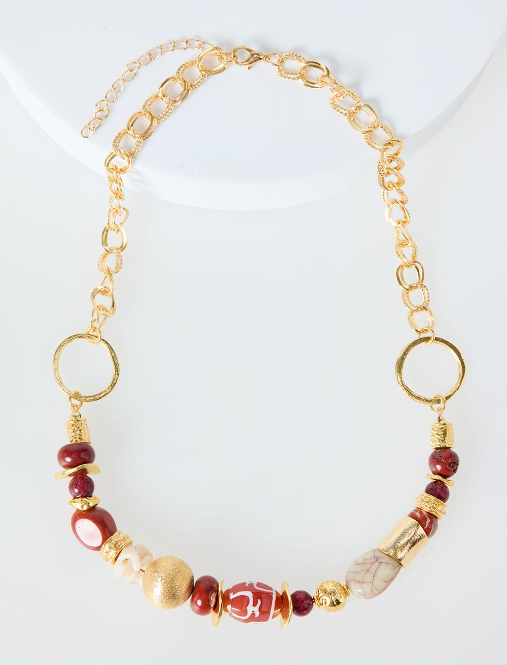 Boncuk Detaylı Halkalı Ayarlanabilir Kolye