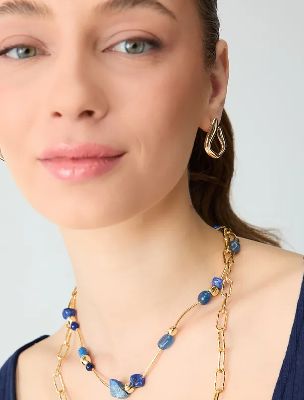 Bayan  Zarif Taş Detaylı İkili Ayarlanabilir Kolye