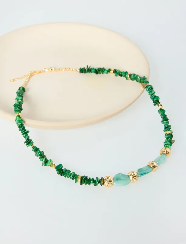 Bayan  Boncuklu Parlak Metal Top Figürlü Ayarlanabilir Kolye