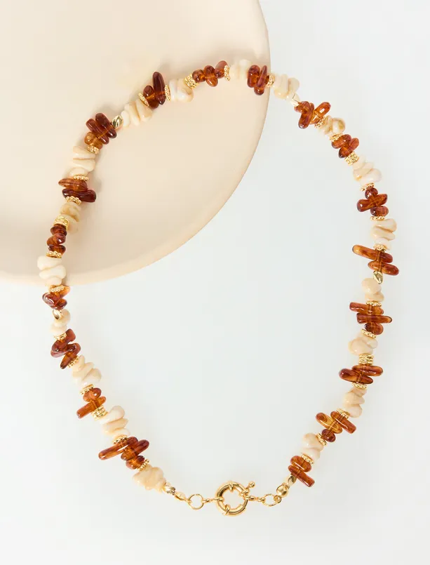 Bayan  Boncuk Detaylı Ayarlanabilir Kolye