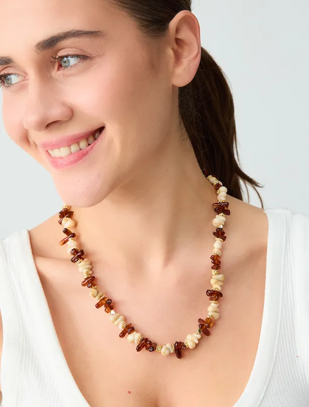 Bayan  Boncuk Detaylı Ayarlanabilir Kolye