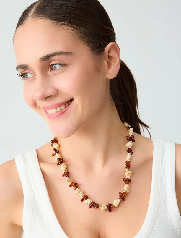 Bayan  Boncuk Detaylı Ayarlanabilir Kolye