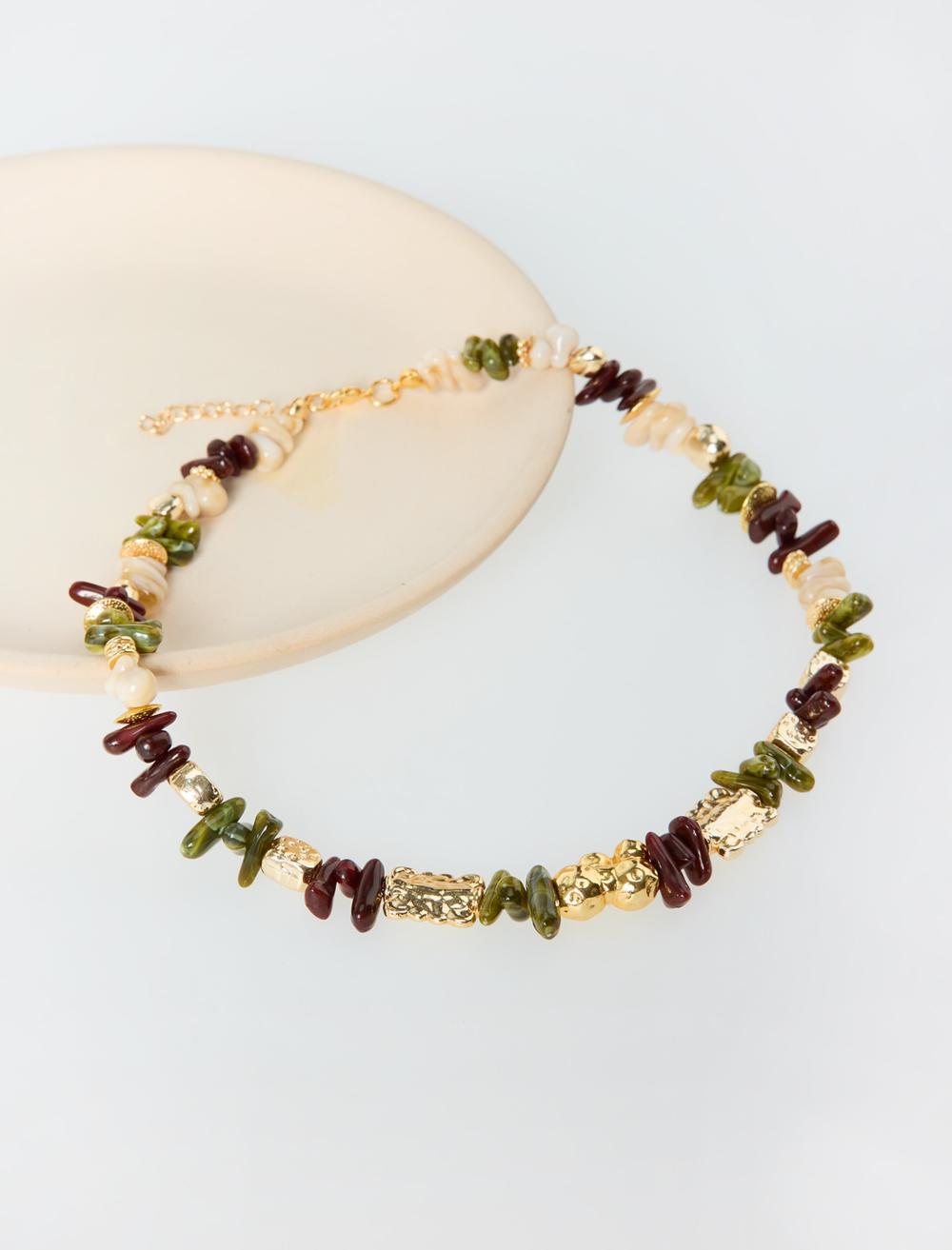 Renkli Doğal Taş Detaylı Ayarlanabilir Kolye