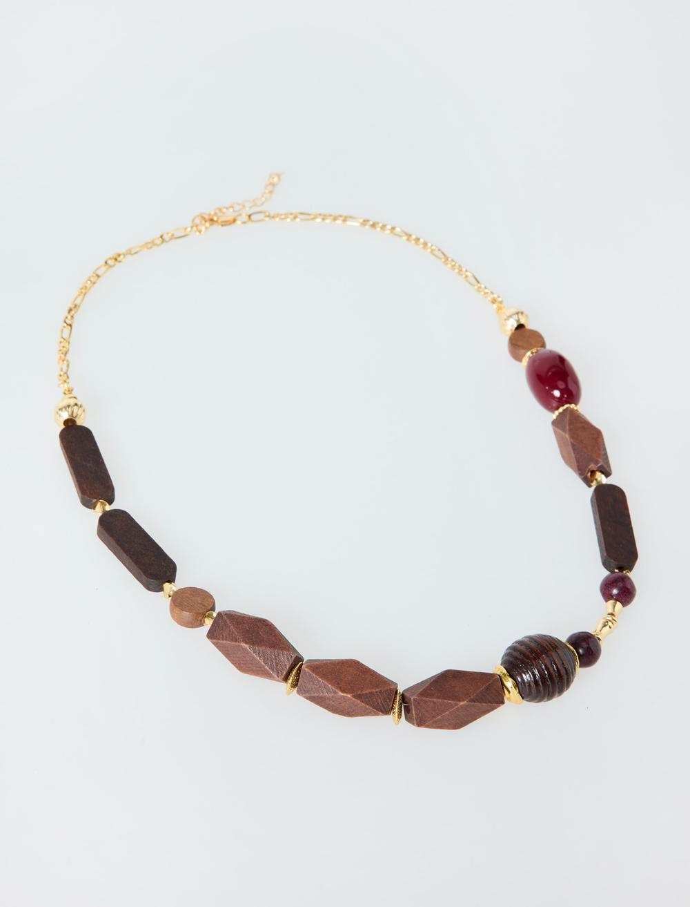 Ahşap Boncuk Detaylı Ayarlanabilir Kolye