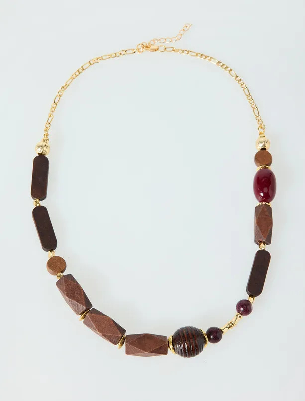 Women Brown Adjustable Necklace with Wooden Bead Detail