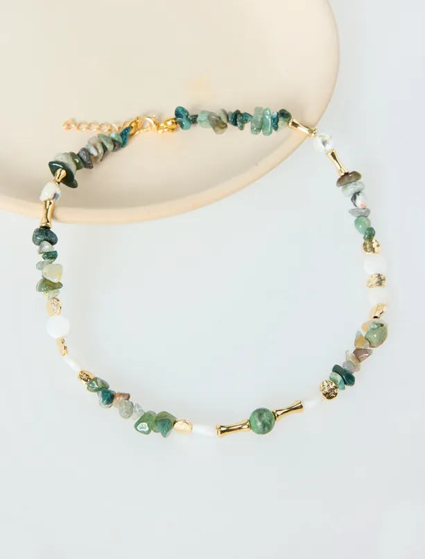 Bayan  Renkli Boncuk Detaylı Metal Figürlü Ayarlanabilir Kolye