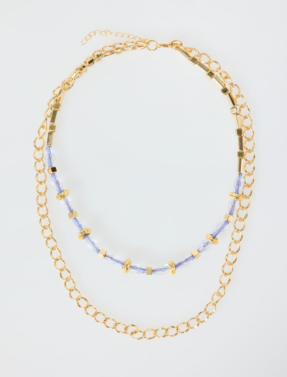 Parlak Boncluk Detaylı İkili Kolye