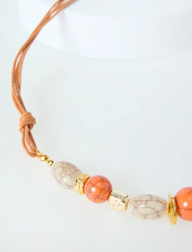 Bayan Karışık Çoklu Boncuk Detaylı İp Kolye