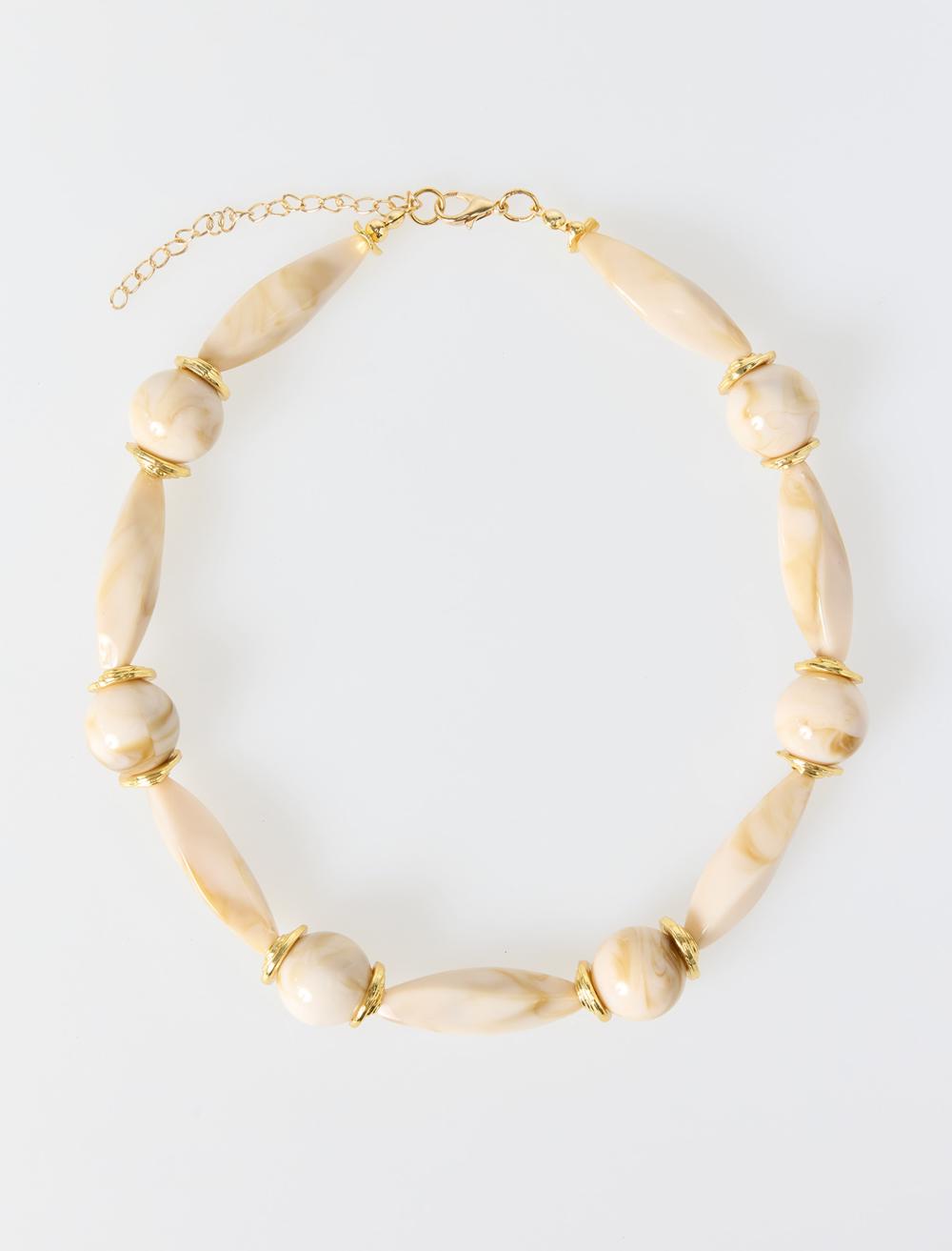 Mermer Desenli Ayarlanabilir Boncuk Kolye