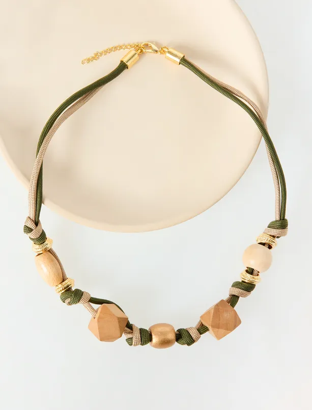 Bayan  Ahşap Detaylı İpli Kolye