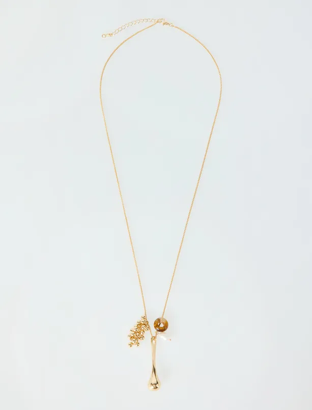 Bayan  Metal Figürlü İnci Detaylı Ayarlanabilir Kolye