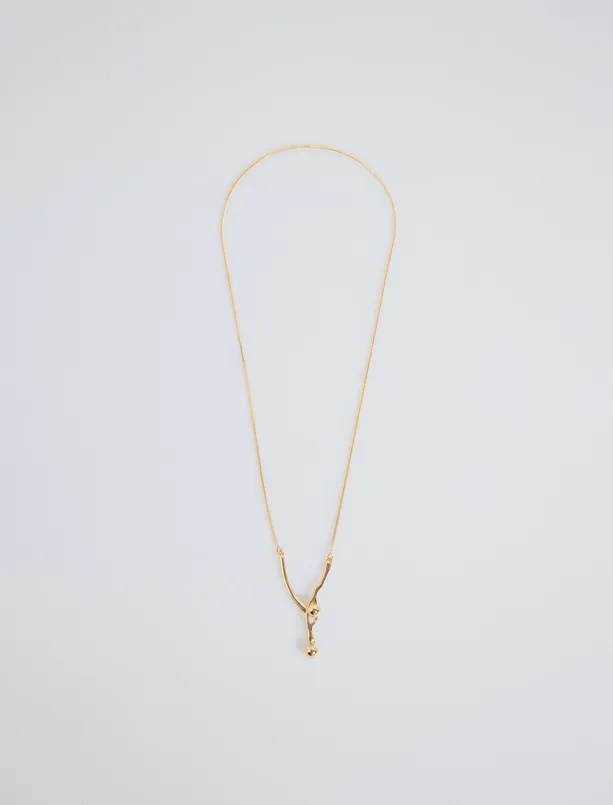 Women Yellow Double Metal Ball Figured Necklace