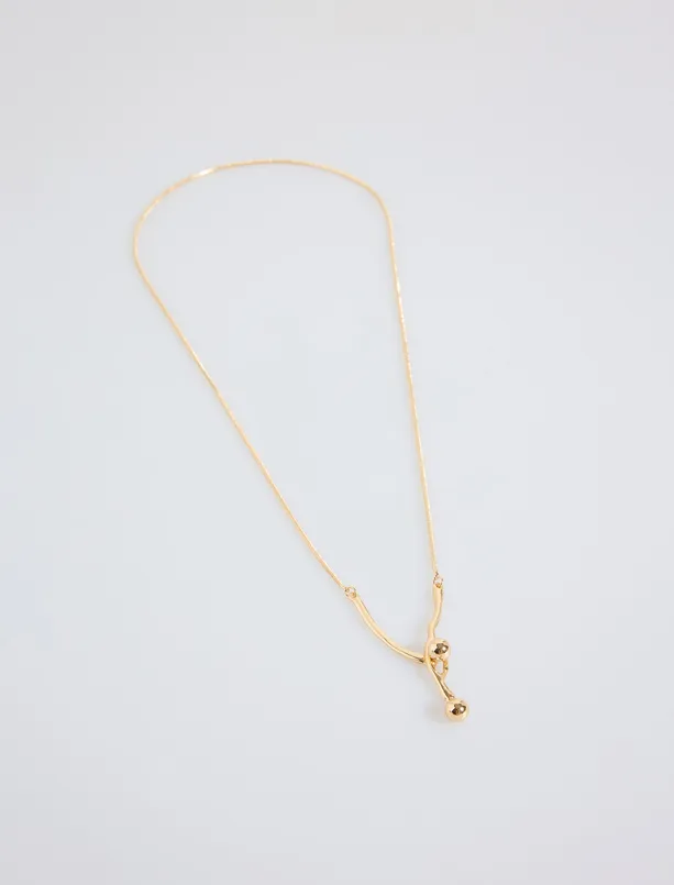 Women Yellow Double Metal Ball Figured Necklace
