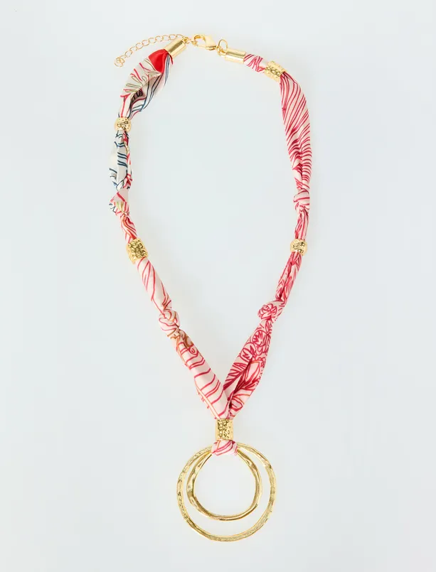 Bayan Pembe İkili Yuvarlak Figürlü Eşarp Kolye