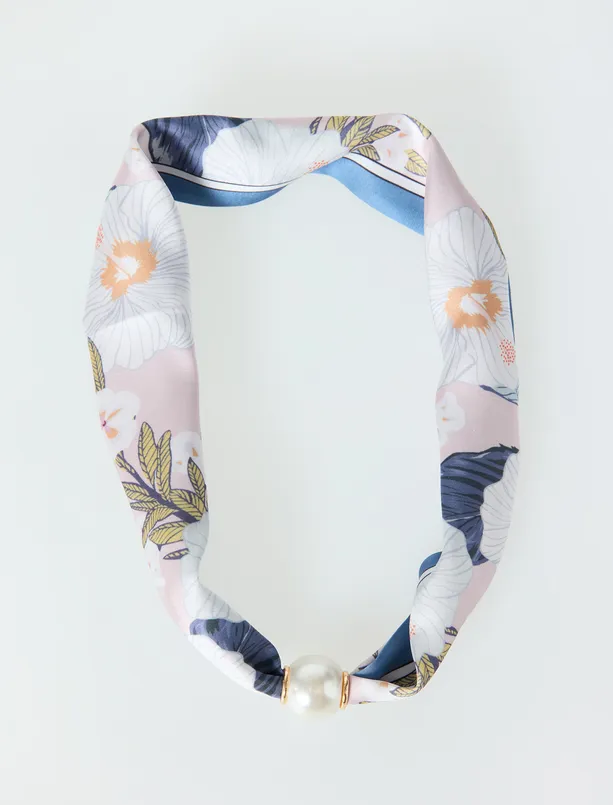 Bayan  Büyük İnci Detaylı Eşarp Kolye