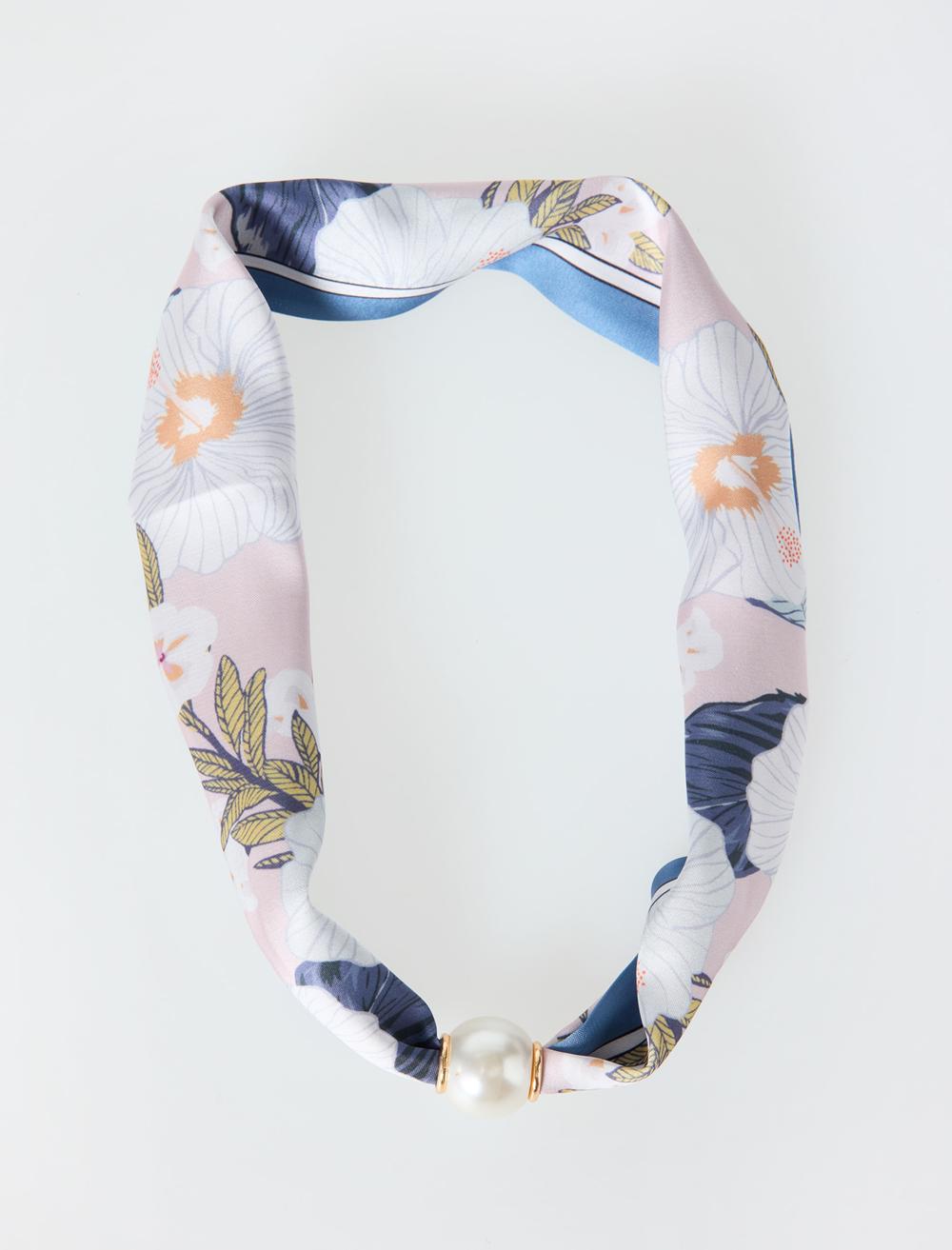 Büyük İnci Detaylı Eşarp Kolye