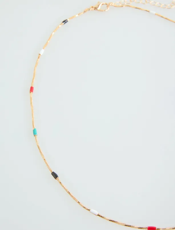 Bayan Karışık Renkli Boncuk Detaylı İncili Kolye