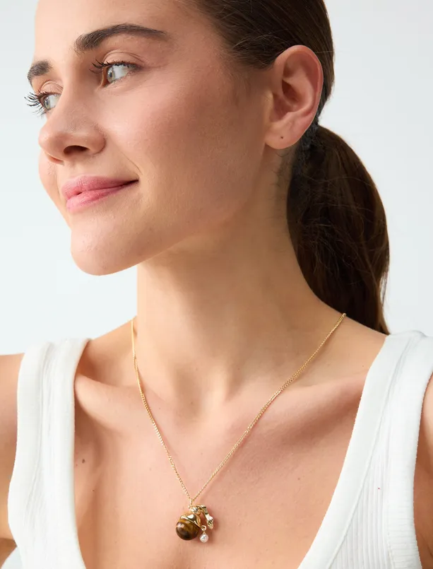 Bayan  İnci Detaylı Büyük Boncuklu Ayarlanabilir Kolye