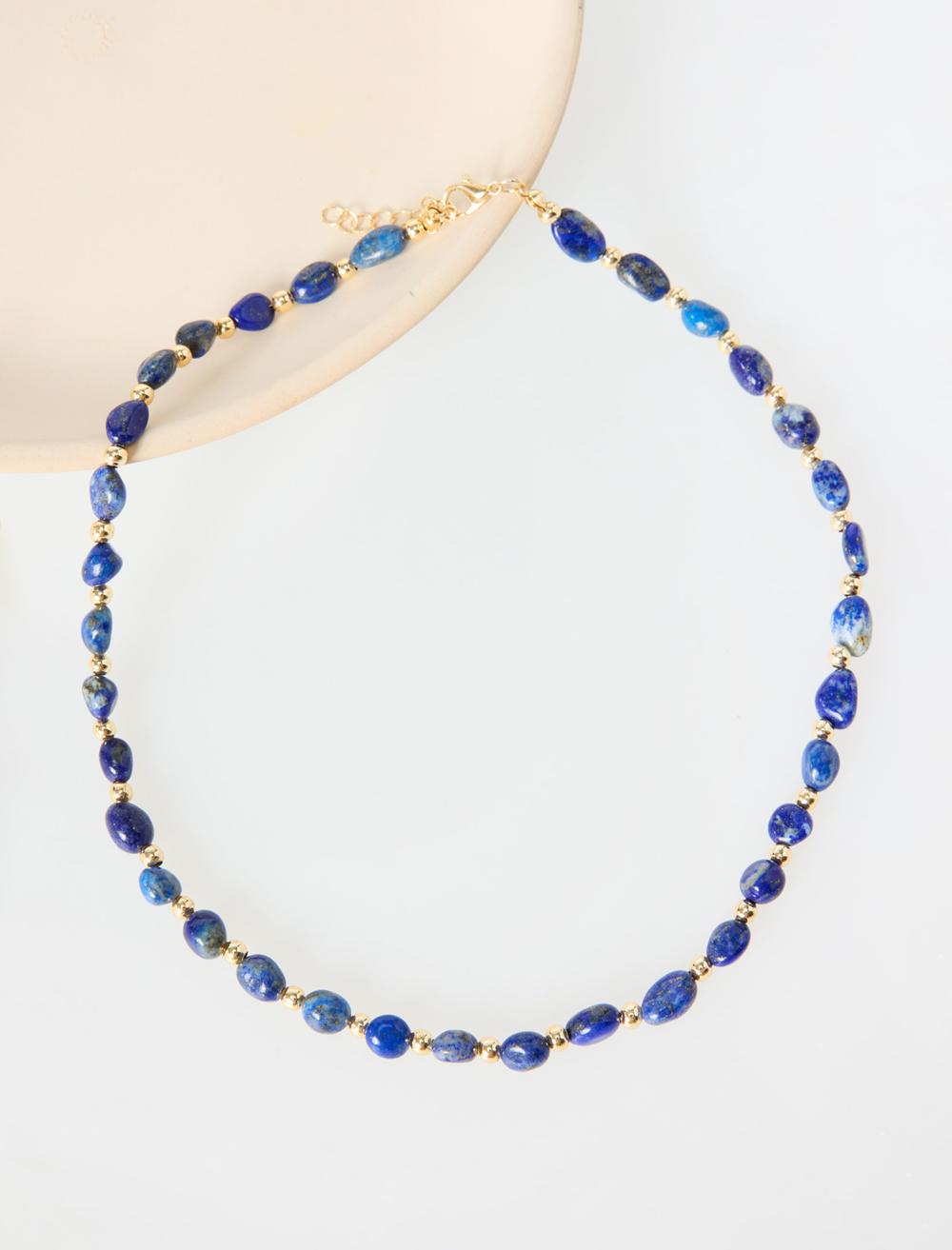 Doğal Taş Detaylı Parlak Boncuklu Ayarlanabilir Kolye