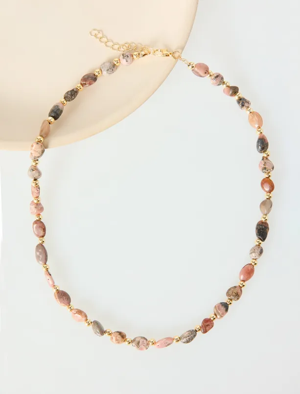 Bayan  Asimetrik Doğal Taşlı Ayarlanabilir Kolye