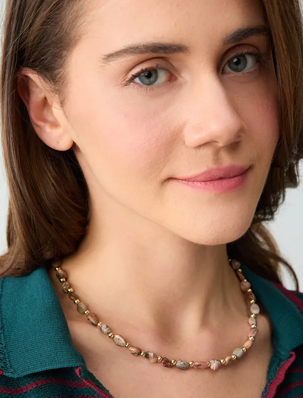 Bayan  Asimetrik Doğal Taşlı Ayarlanabilir Kolye