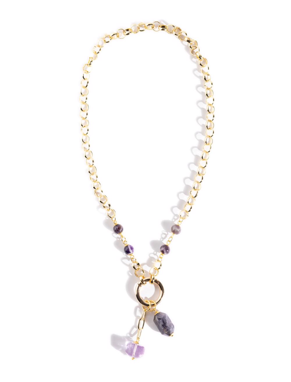 İkili Doğal Taş Detaylı Kolye