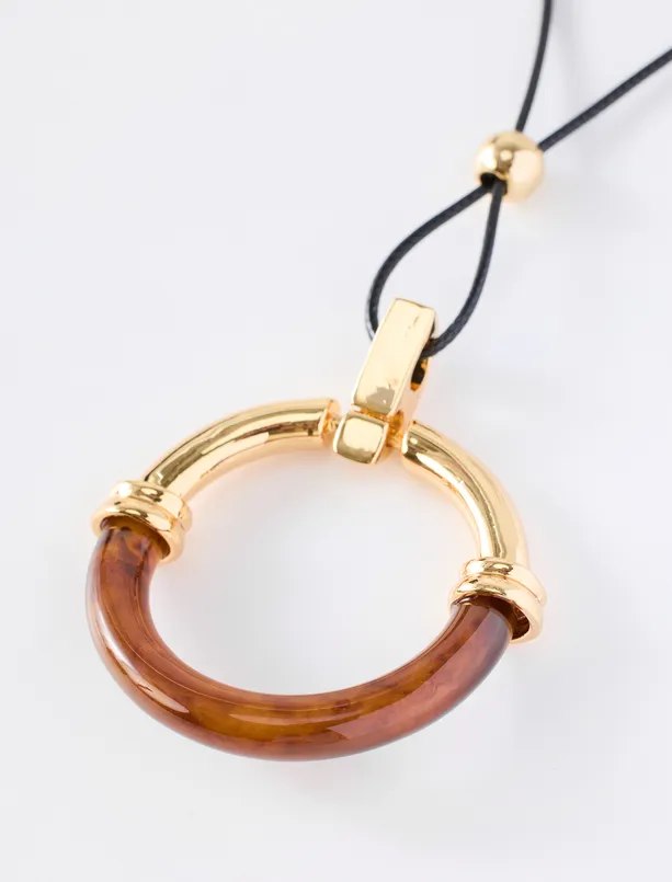 Women Brown Adjustable Bohemian Necklace with Metal Accents