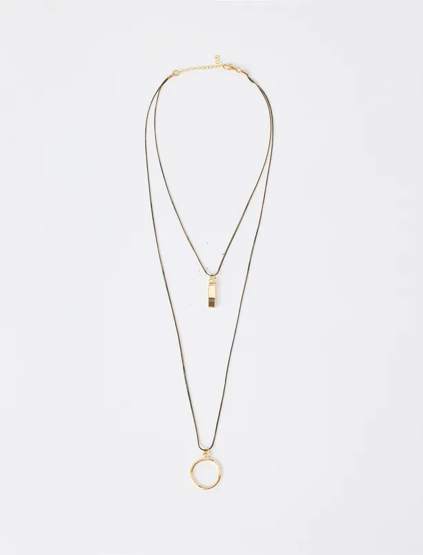 Women  Detailed Double-Row Ring Necklace