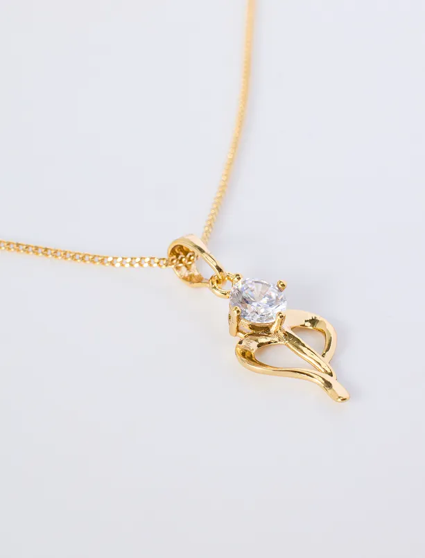 Women Yellow Necklace with a Heart-Shaped Design Featuring Stones