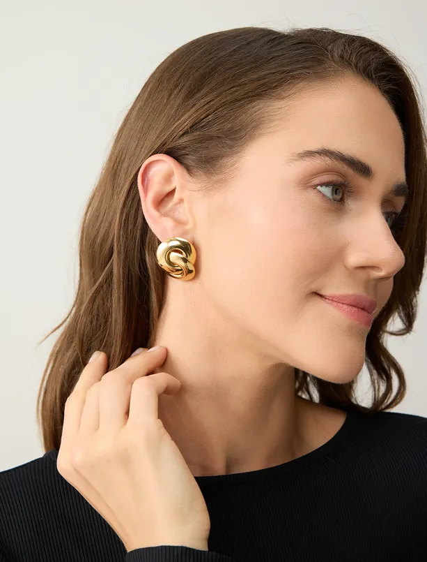 Bayan Sarı İkili Sarmal Figürlü Küpe