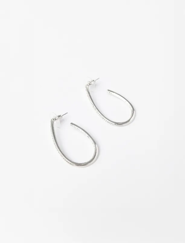 Bayan Gri Parlak Taşlı Büyük Halka Küpe