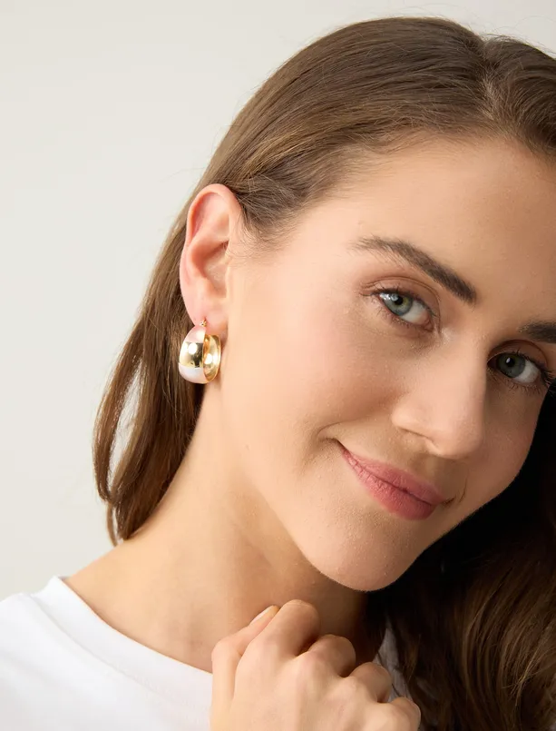 Bayan Kahverengi Renk Bloklu Halka Küpe