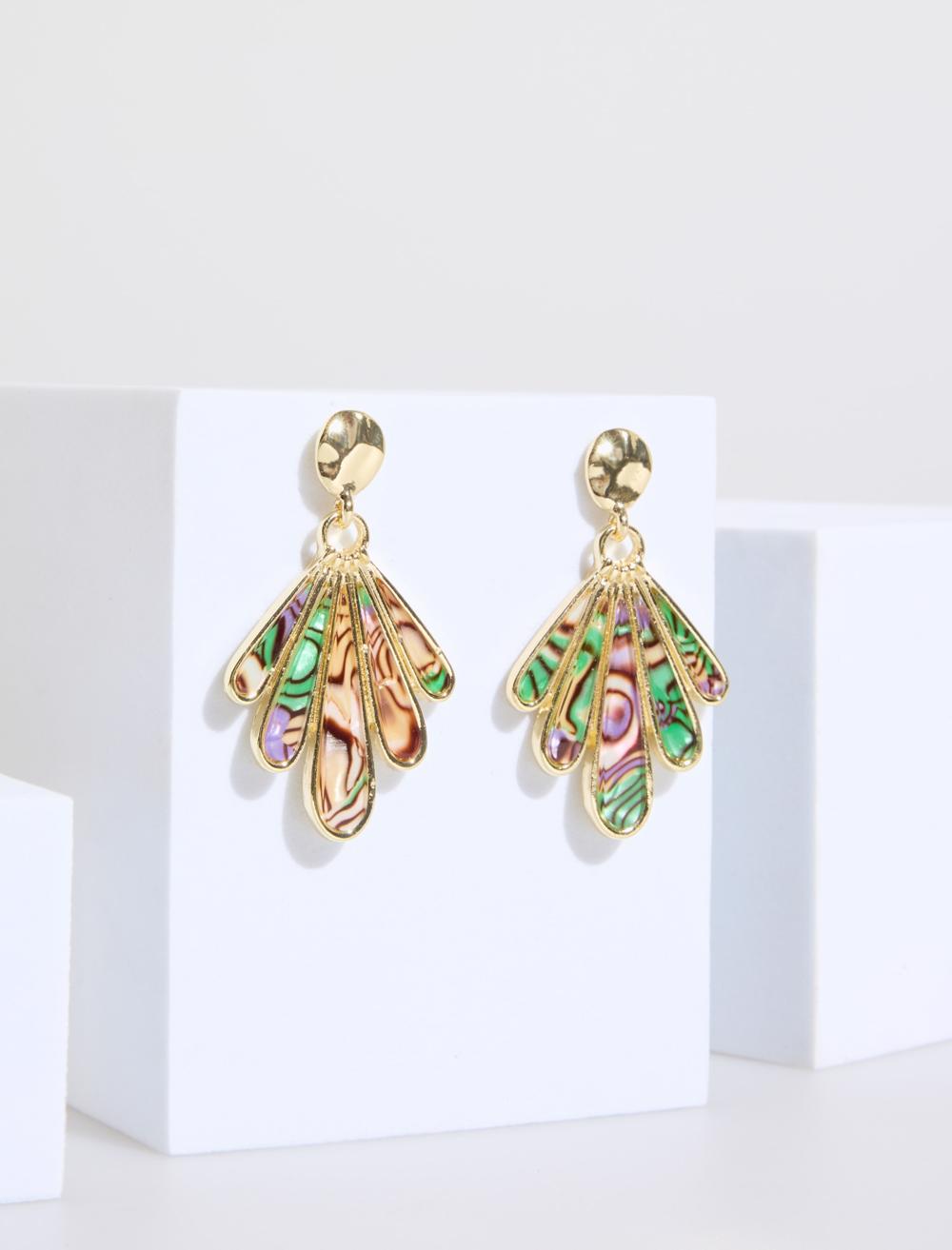 Taş Detaylı Renk Bloklu Küpe