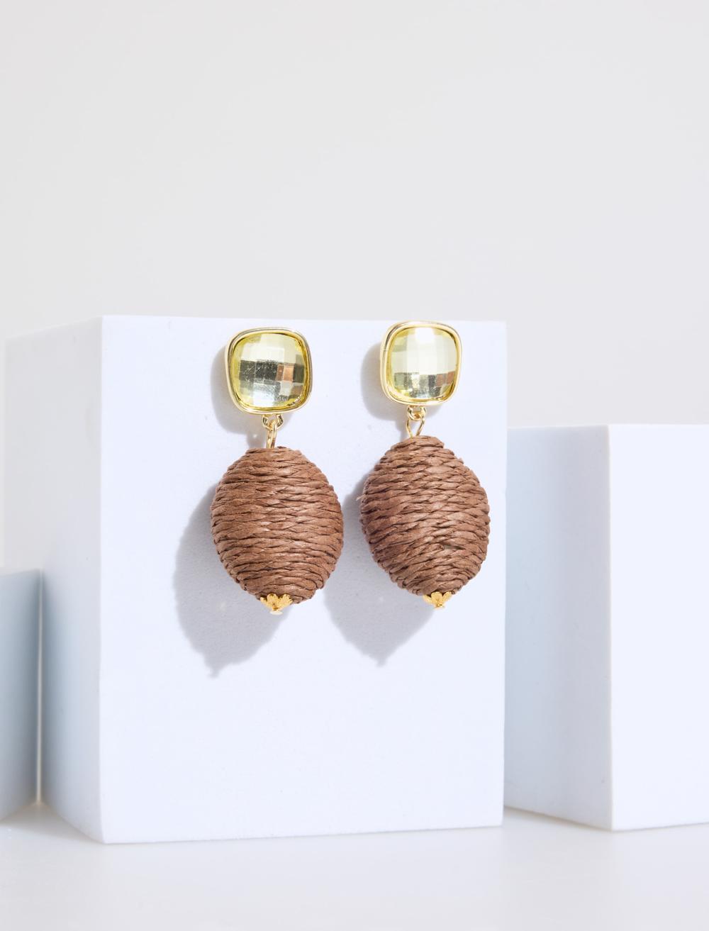 Hasır Görünümlü Parlak Sallanan Küpe