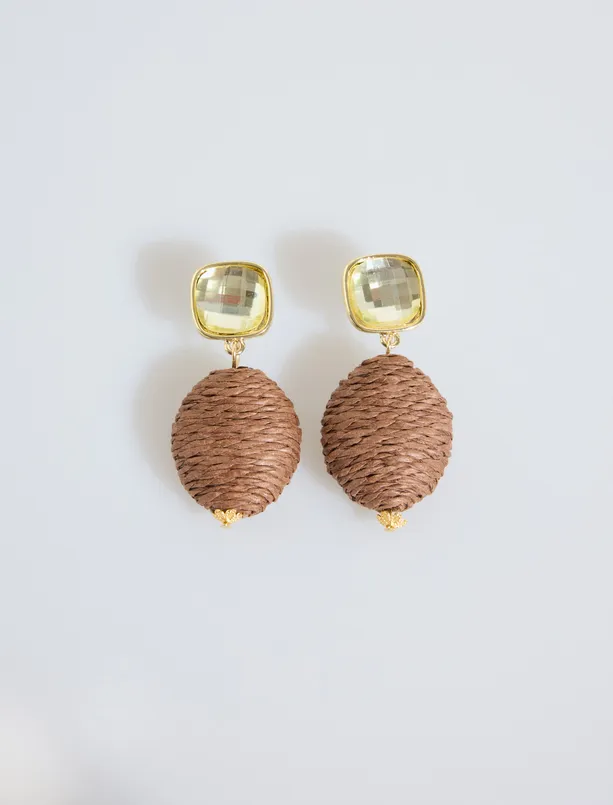 Bayan Bordo Hasır Görünümlü Parlak Sallanan Küpe