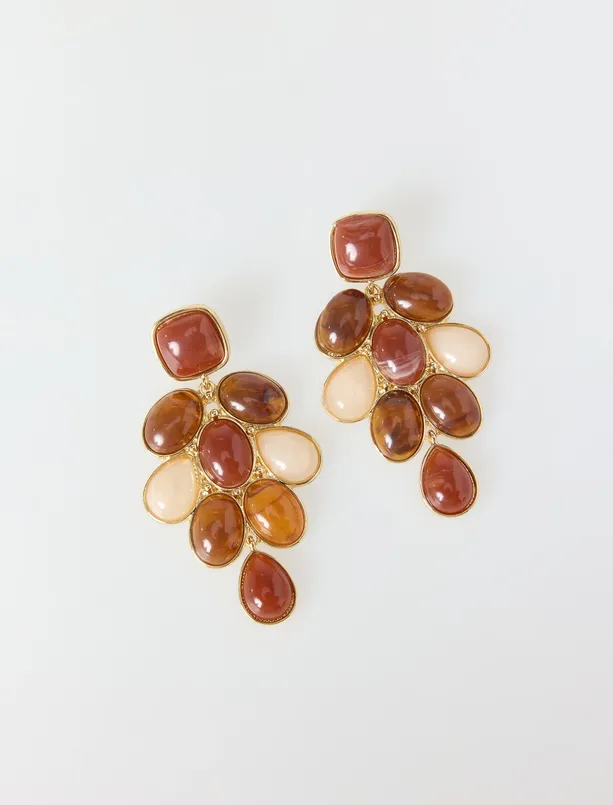 Bayan Bordo Salkım Formlu Sallanan Küpe